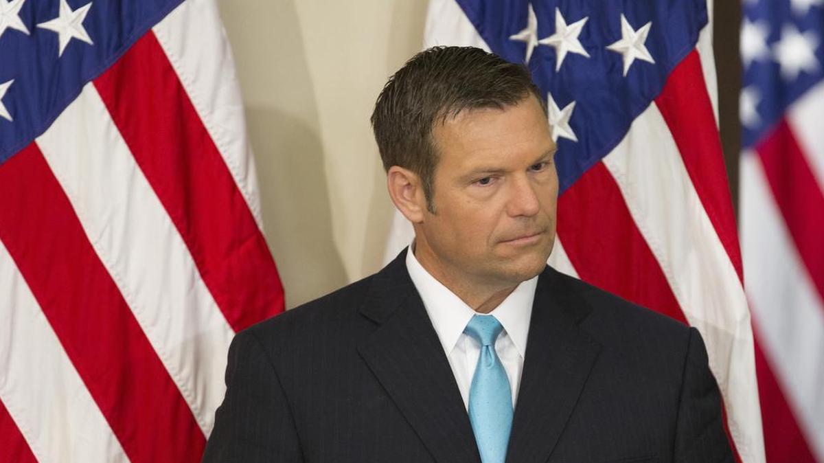 Kansas Secretary of State Kris Kobach, the vice chairman of the Presidential Advisory Commission on Election Integrity, attends the first meeting of the Commission at the White House on July 19.