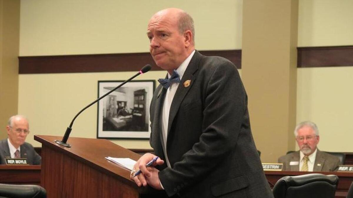 House Majority Leader Mike Moyle responds to a question while introducing legislation.