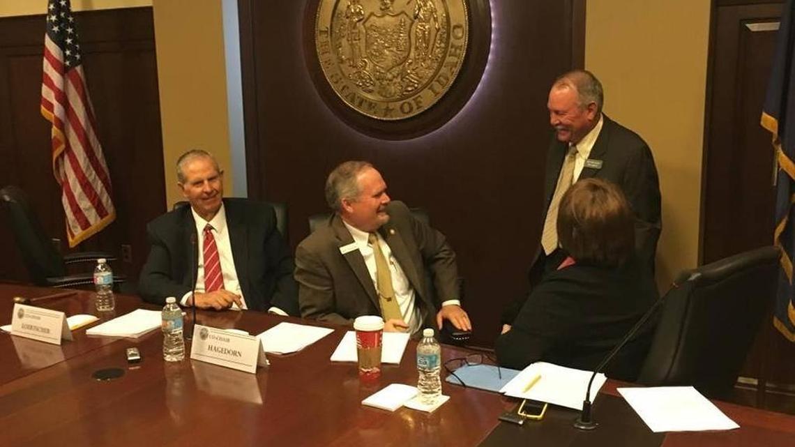 Sen. Marv Hagedorn, R-Meridian, seated at center, with, from left, Rep. Tom Loertscher, R-Iona; Rep. Fred Wood, R-Burley; and Sen. Patti Anne Lodge, R-Huston; at a meeting of the legislature’s health care options panel last month.