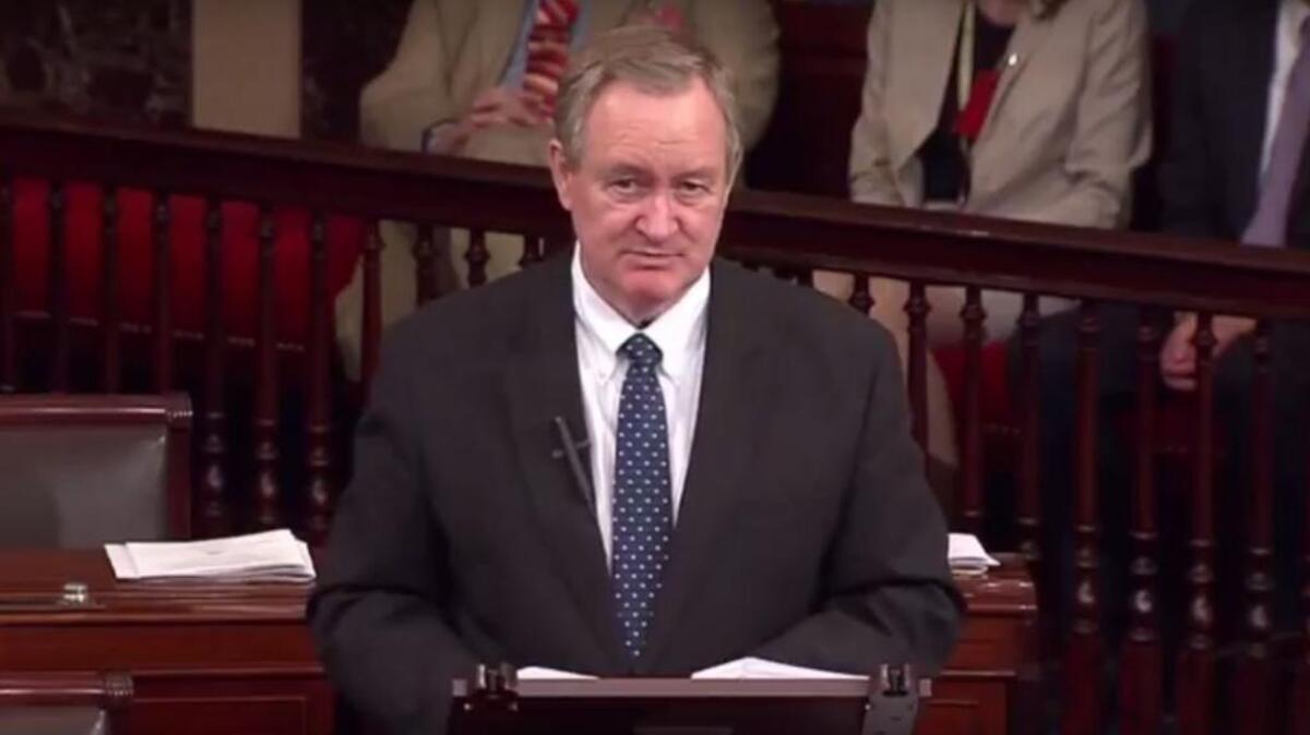 Sen. Mike Crapo, R-Idaho, speaks June 13, 2017 about the sanctions measure.
