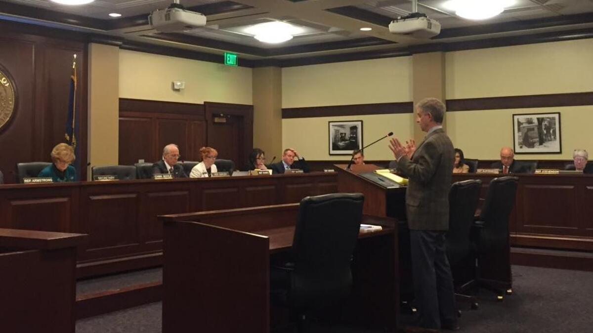 Boise attorney Gary Allen, representing the Idaho Property Rights Coalition, answers questions about a proposed trespass law bill during a House Agricultural Affairs Commitee hearing Tuesday.