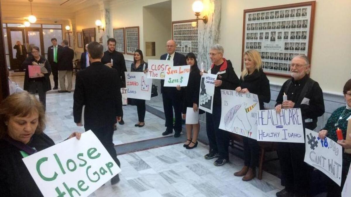 Supporters of Medicaid expansion to provide health benefits to 78,000 low-income Idahoans gathered in the state Capitol Thursday, March 17, 2016, ahead of a hearing by the House Health and Welfare committee.