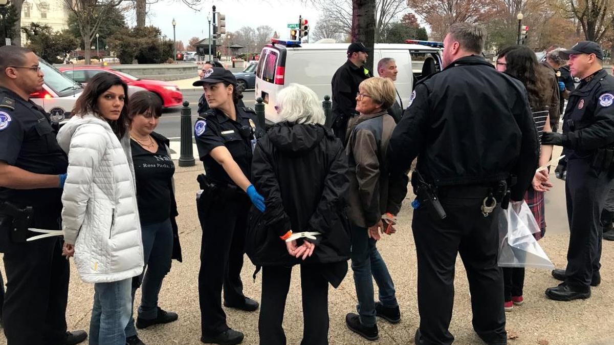 U.S. Capitol Police arrested Boiseans Nimi Sandhu, left, Adrienne Evans, center, and Linda Whedbee, right, all shown in handcuffs, Dec. 5 in Washington, D.C. during tax-reform protests at Capitol Hill.