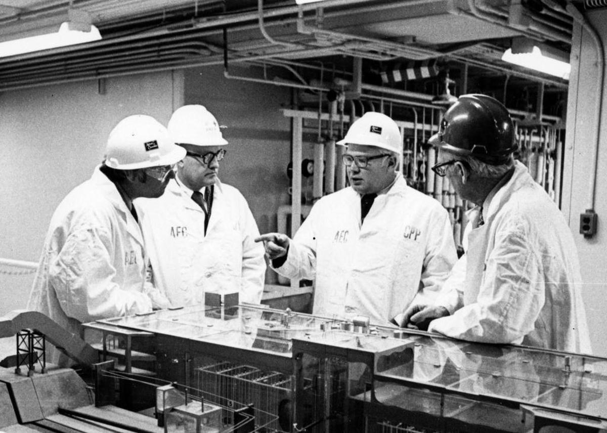 The Idaho National Laboratory will get the Curious Idaho treatment because our readers asked for it.  We will explore the past of the nation’s  lead nuclear-energy research lab and its future.  This historic shot of U.S. Rep. Orval Hansen and members of the Joint Atomic Energy Committee on a tour of the site was taken in the early 1970s.