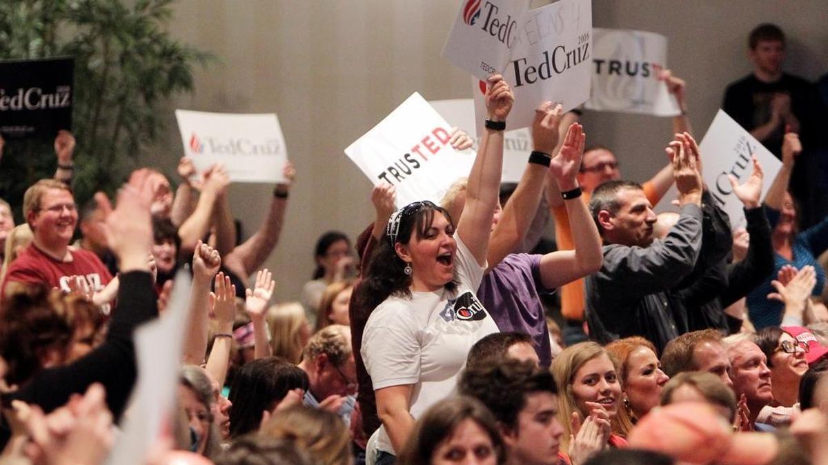 Supporters cheer Republican candidate Sen. Ted Cruz at a rally at Boise State University March 5.