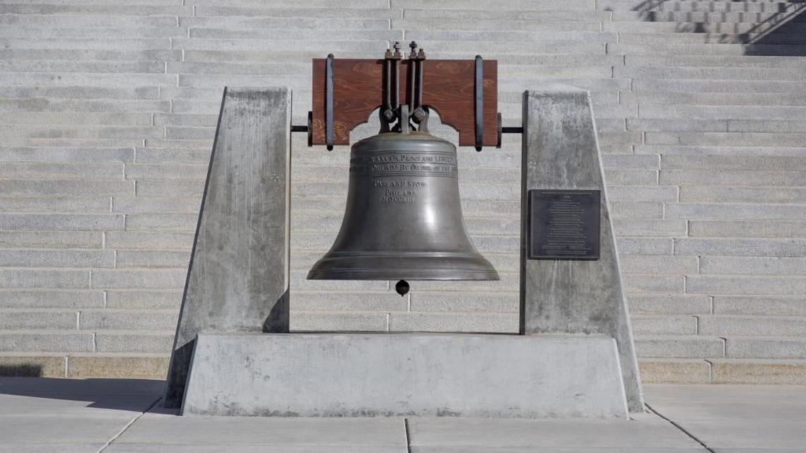 The Liberty Bell replica sits outside the Idaho Capitol.