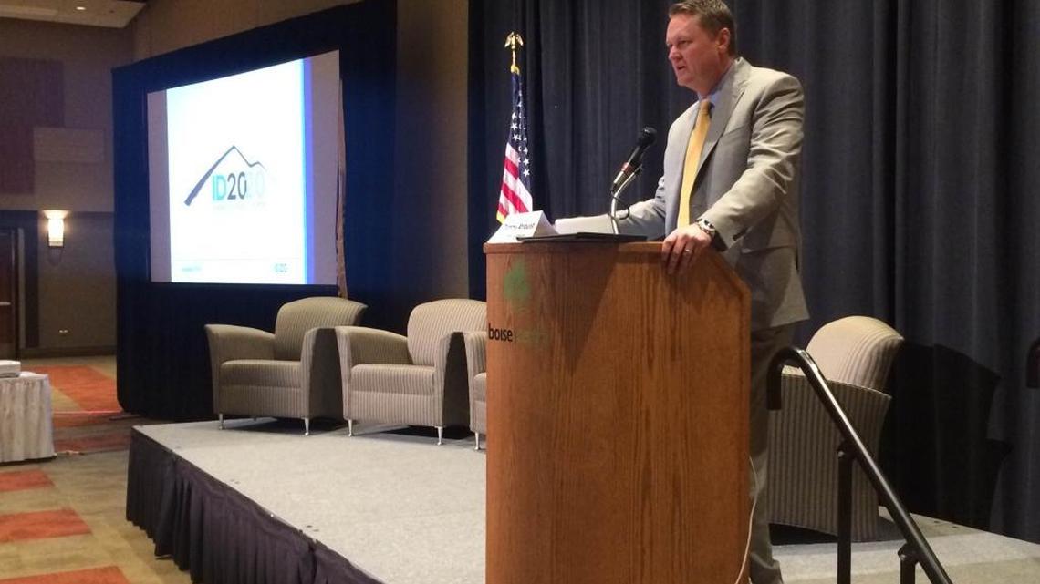 Tommy Ahlquist of Gardiner Co., head of Idaho 2020, presents the business group’s findings on public financing policies in states that compete with Idaho. He spoke Tuesday at the meeting of the Idaho Chamber Alliance and later presented the data to state legislators.