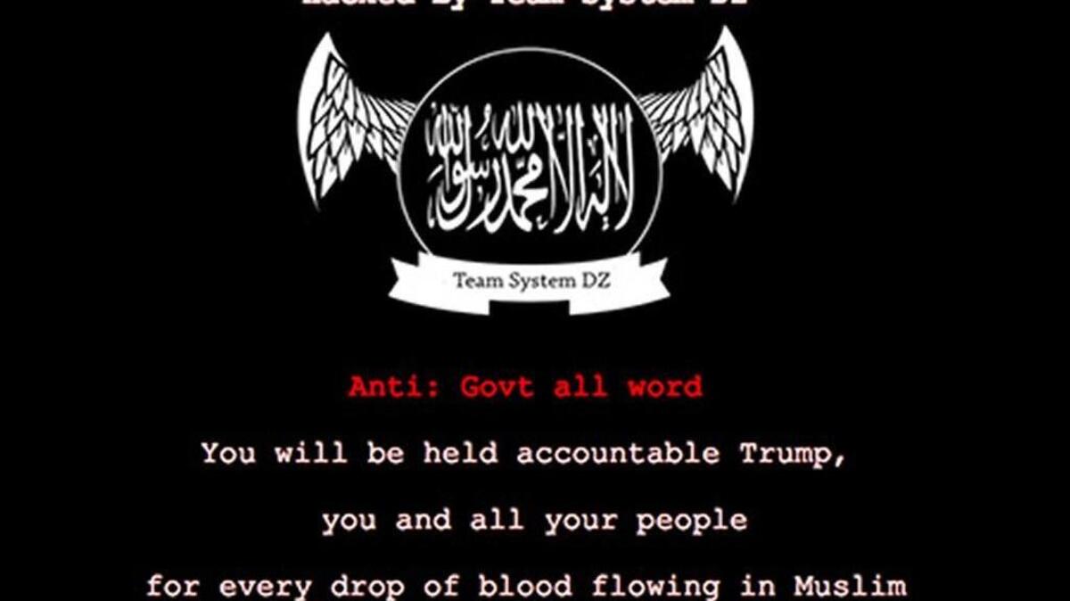 A screenshot of the page hackers installed on government websites in Idaho and several states since the weekend. The Idaho Treasurer’s office main website and three other related sites briefly were hacked with the anti-Western, pro-Islamic State messaging before they were fixed, but due to security settings, site visitors might not have seen the hacked pages.