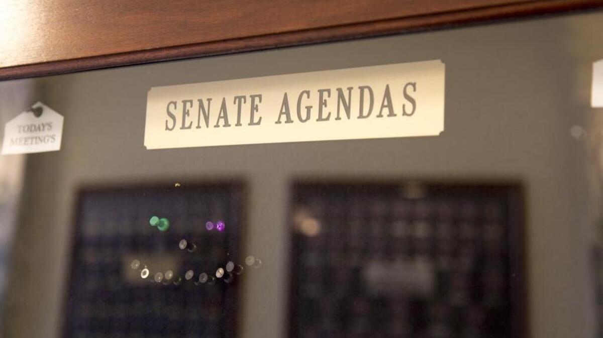 The Senate agenda board at the Idaho Statehouse.