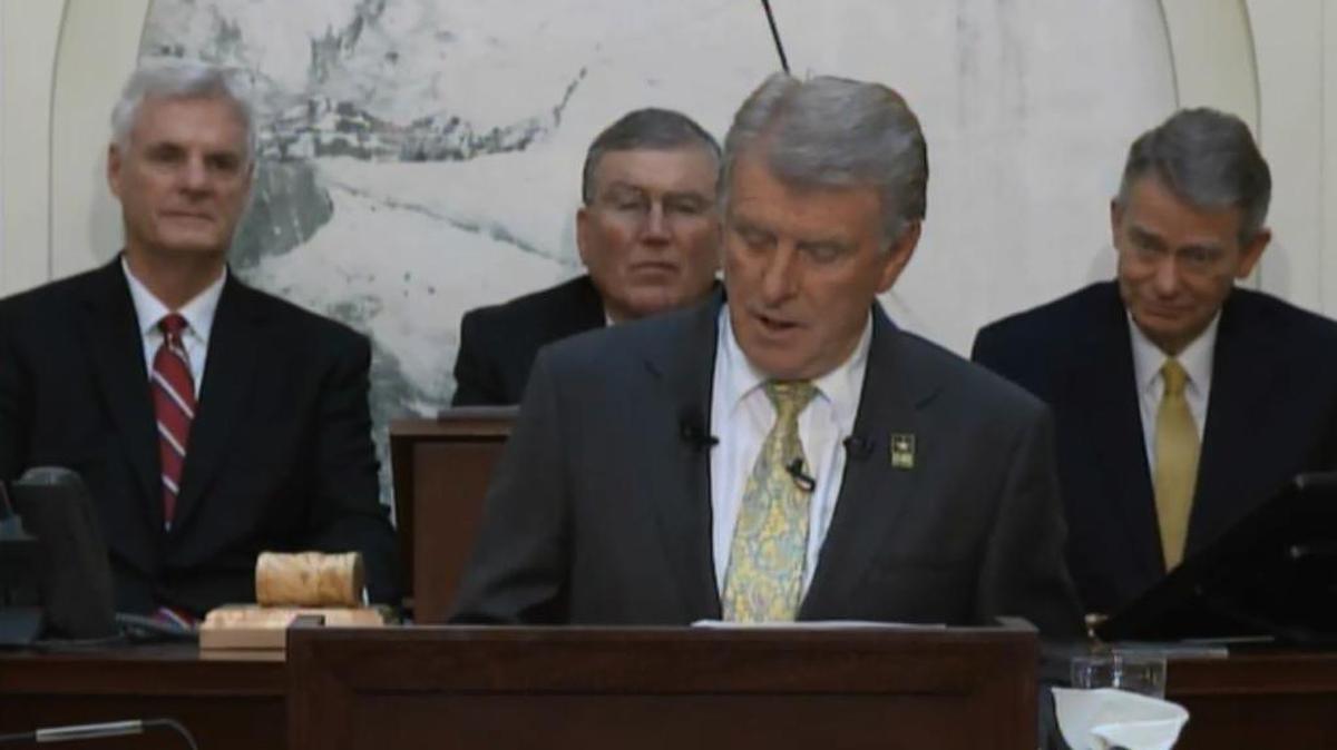 Butch Otter speaks to House and Senate lawmakers Monday at the Capitol in Boise.
