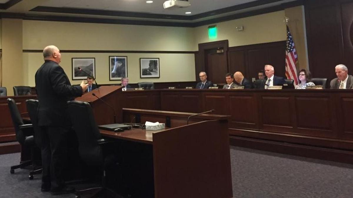 Idaho Rep. Eric Redman, R-Athol, speaks to the House State Affairs Committee on Thursday.