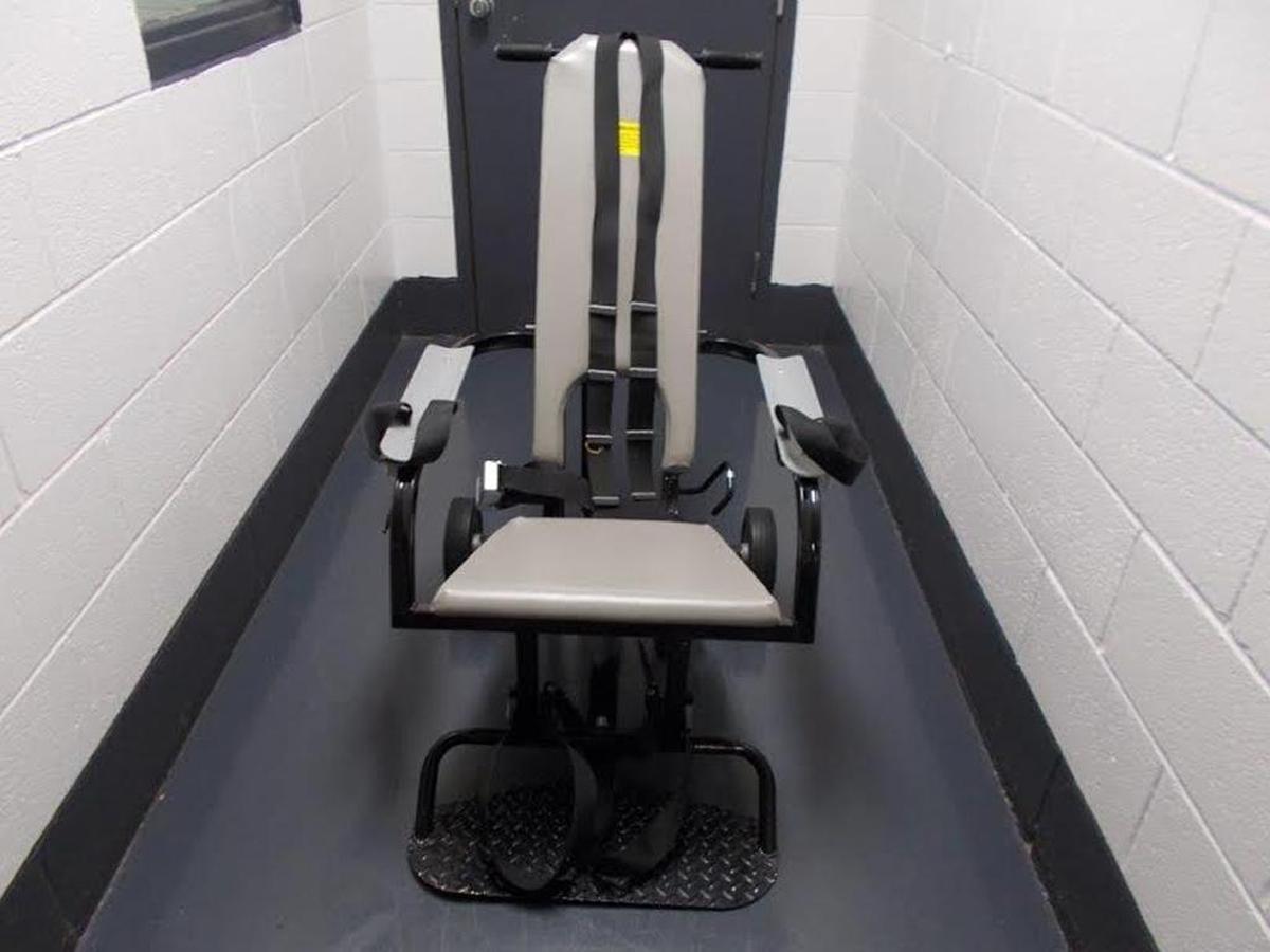 This restraint chair at the Canyon County jail can be used to control combative inmates and was most frequently used to calm Katelyn Hodges, a developmentally disabled Nampa woman.