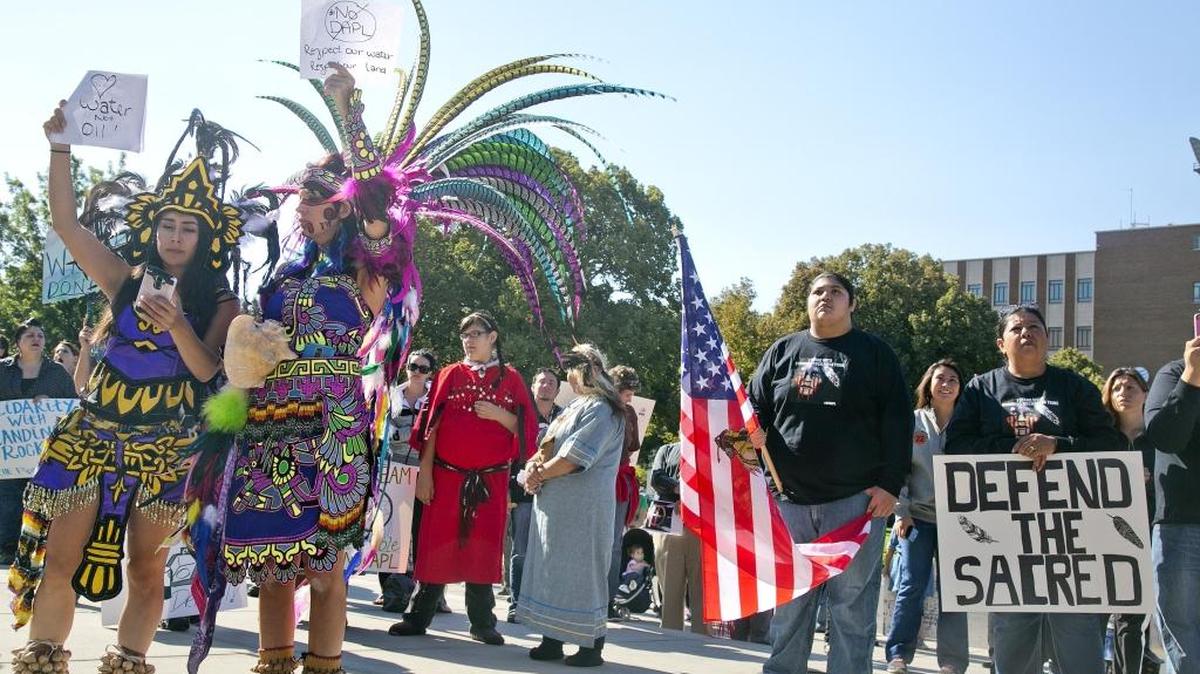 Hundreds of Native Americans and their allies gathered for a rally and march Friday to protest the Dakota Access oil pipeline.