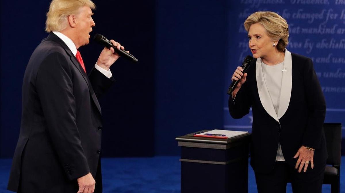 Republican Donald Trump and Democrat Hillary Clinton speak over each other during their second presidential debate Oct. 9 at Washington University in St. Louis.