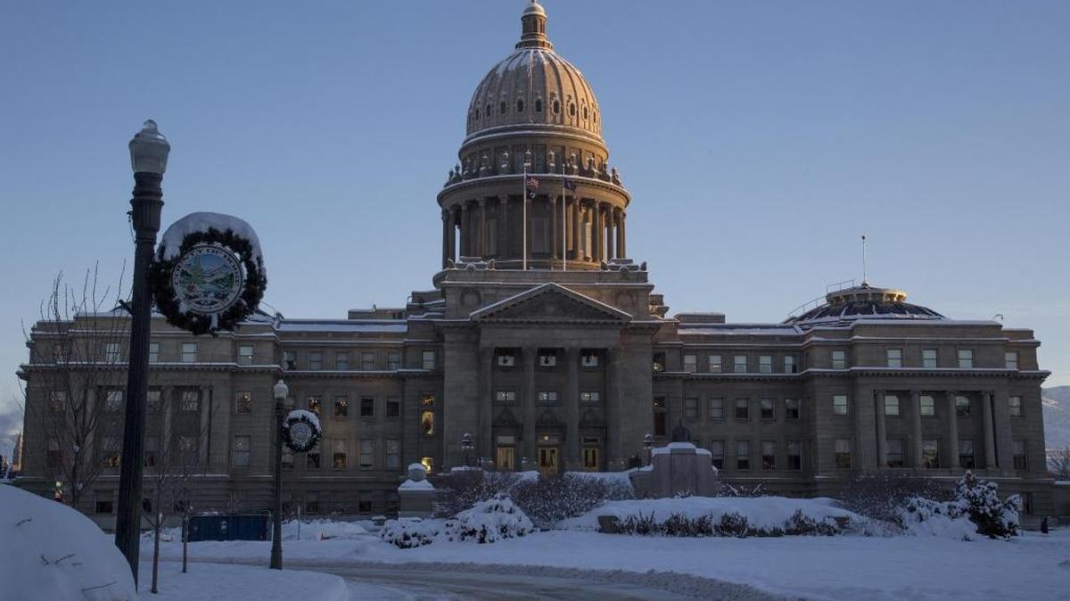 Snow coats the Idaho Statehouse in January 2017.