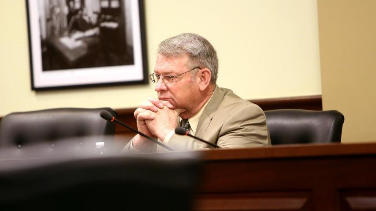 Lawerence Denney, then secretary of state-elect, sits in on a December 2014 meeting of the Federal Lands Interim Committee at the Idaho Capitol.