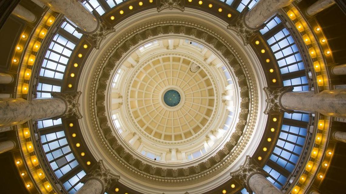 The dome inside of the Idaho Statehouse, looking up through the rotunda.