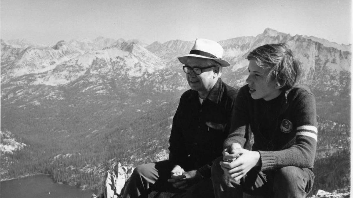 Orval Hansen and his son, Jim Hansen, during a camping trip in the Sawtooths in August 1973.
