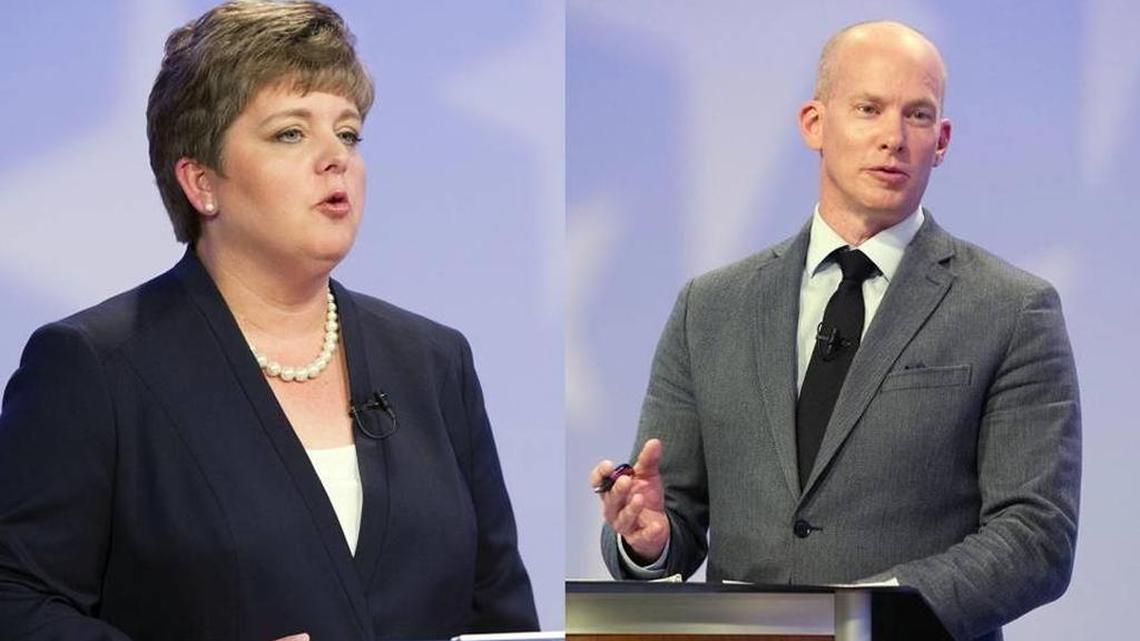 Robyn Brody, left, and Curt McKenzie, at a Supreme Court candidate’s debate last spring.
