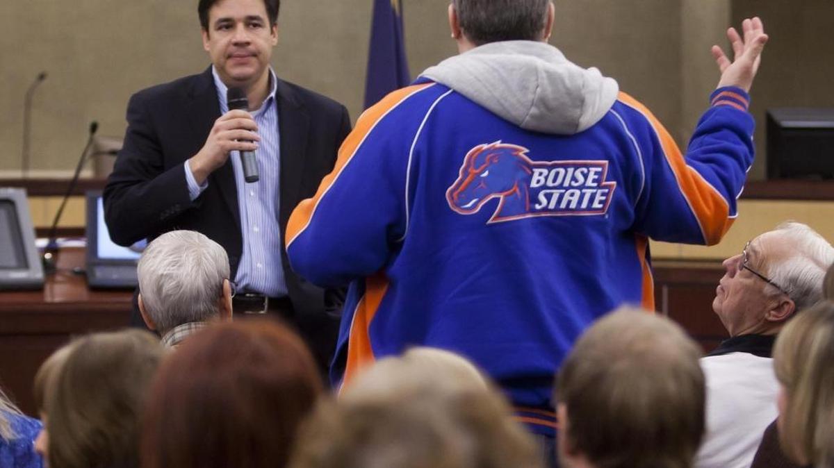 Rep. Raul Labrador addresses a town-hall meeting with more than 200 people in 2013 who asked about immigration, health care, gun rights and the growth of government.