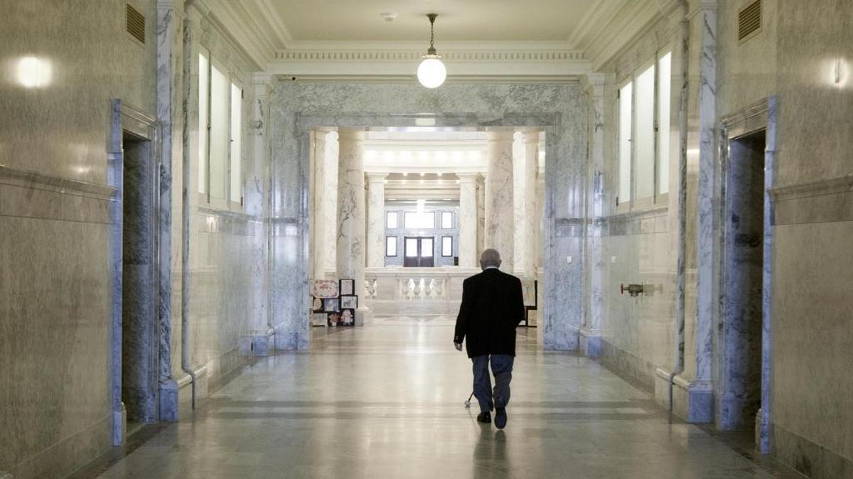 Fred Riggers makes his way back to the Statehouse rotunda after a brief visit to the governor’s office. Everyone greets Fred by name as he makes his rounds during each year’s legislative session.