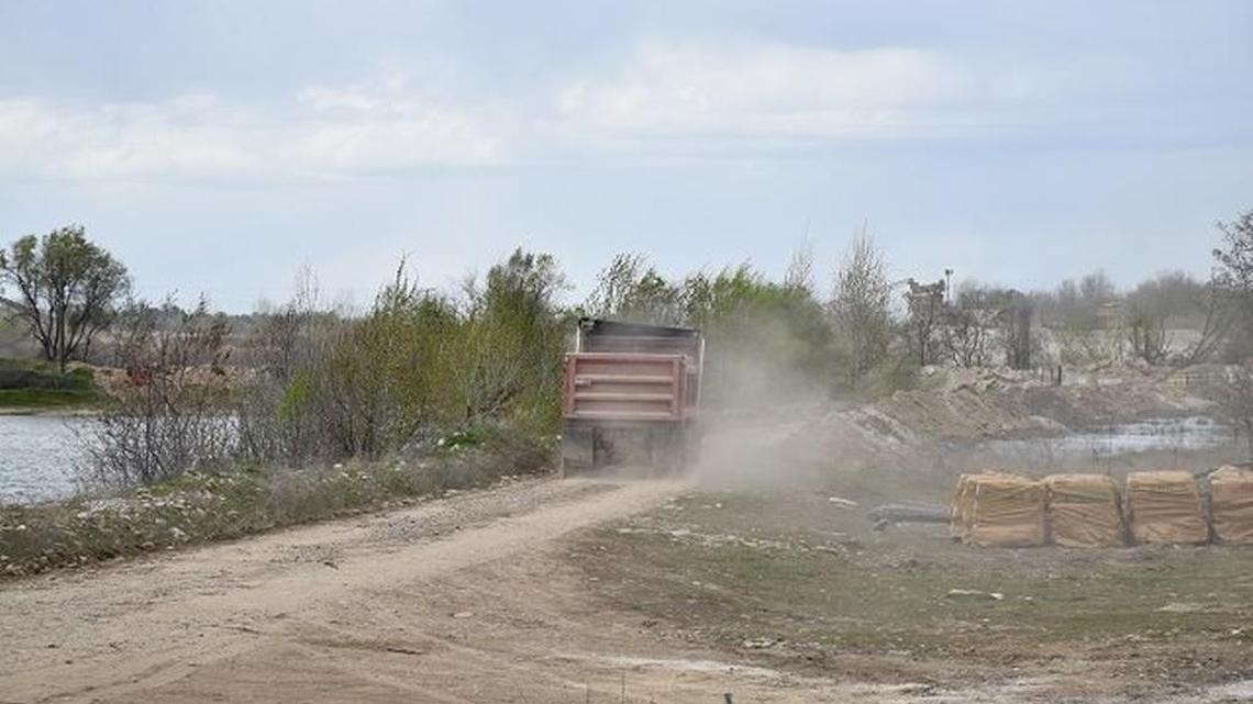Materials are seen here that will be used by the U.S. Army Corps of Engineers when constructing a 4,300-foot temporary levee on the Boise River. It will be put in between the Boise River and the gravel pit to form a flood barrier. The levee will be made of HESCO bastions that are 4 feet tall, made of heavy-duty wire caging and filled with sand.