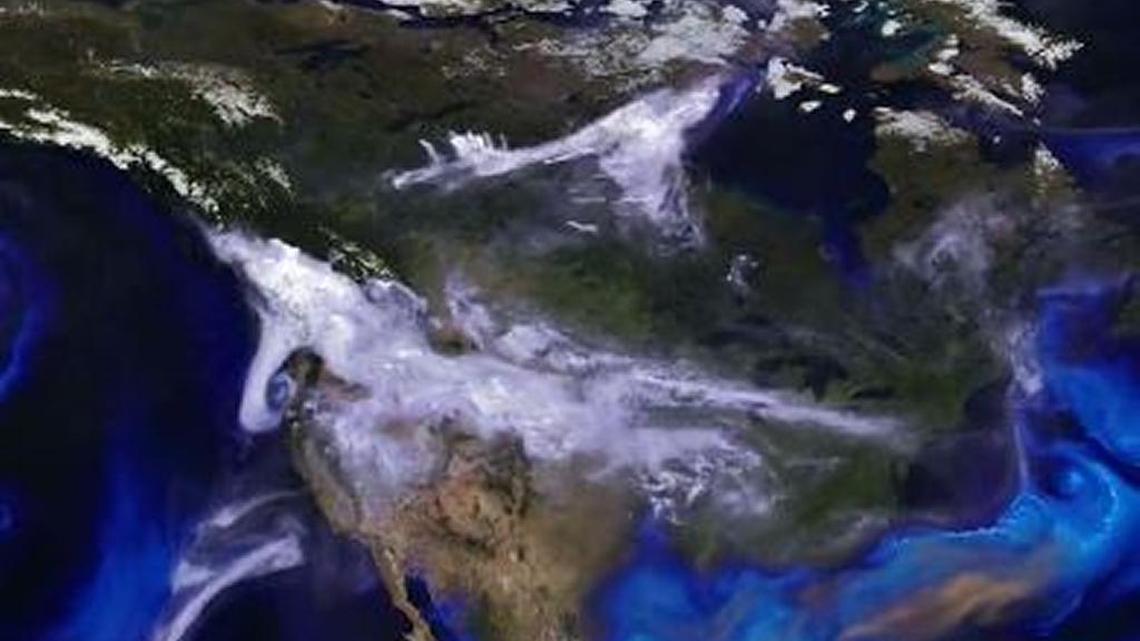 A NASA data visualization shows heavy smoke hanging over Idaho during summer 2017.