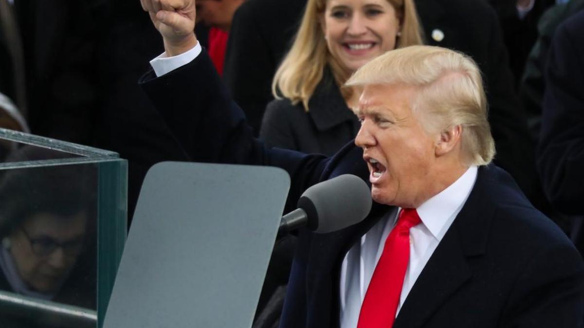 President Donald Trump pumps his first at the end of his speech after bring sworn in as the 45th president of the United States during the 58th Presidential Inauguration at the U.S. Capitol in Washington, Friday, Jan. 20, 2017. (AP)
