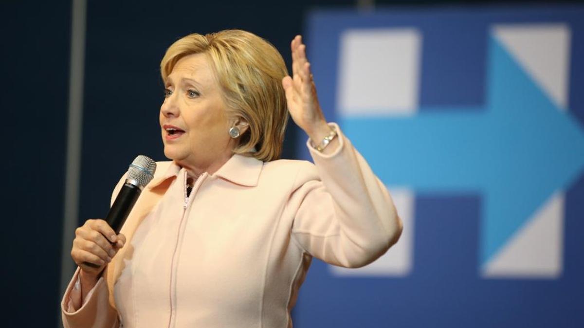 Democratic presidential candidate Hillary Clinton speaks at a rally in Dubuque, Iowa, on Friday.
