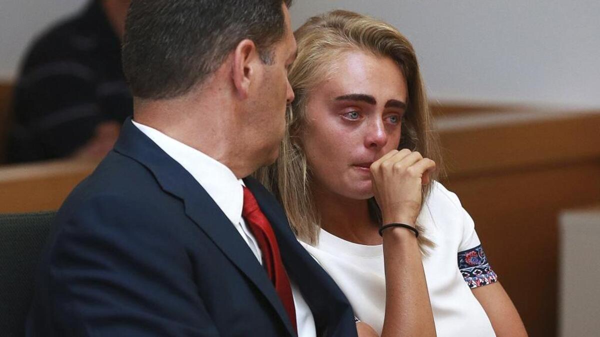 Michelle Carter awaits her sentencing at Taunton trial court in Taunton, Mass., Aug. 3.
