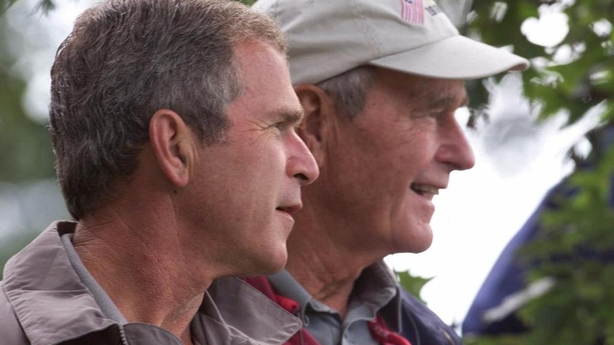 Running for the presidency in 1999, George W. Bush and his dad, former President George H. Bush, were together for a golf competition at The Country Club in Brookline, Mass.