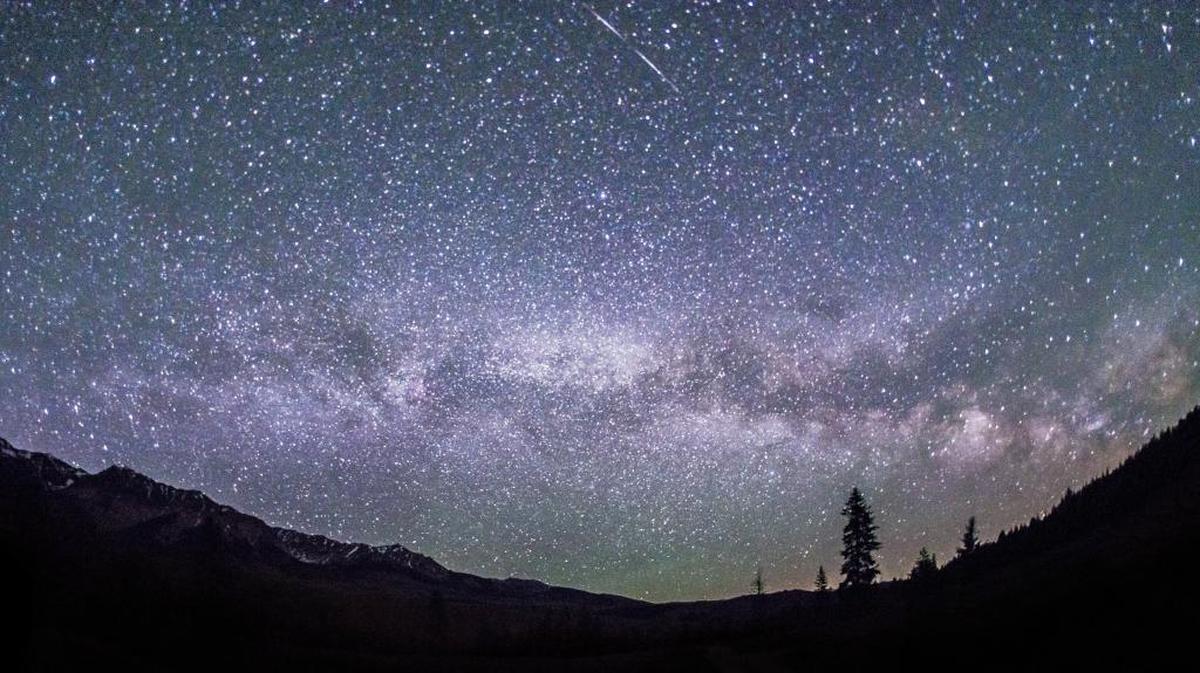 The Milky Way in the night sky at the foot of the Boulder Mountains in the Sawtooth National Recreation Area, Idaho. 