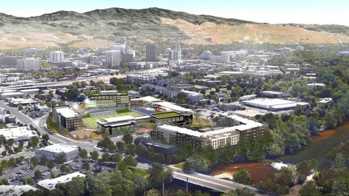 A rendering of the proposed Downtown Boise stadium at the possible Americana Boulevard site.