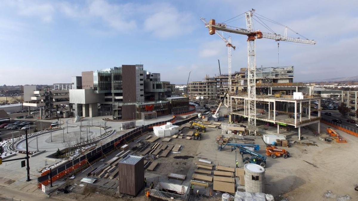 JUMP, left, and the J.R. Simplot Co.’s world headquarters, right, as seen Dec. 1. The latter is still under construction.