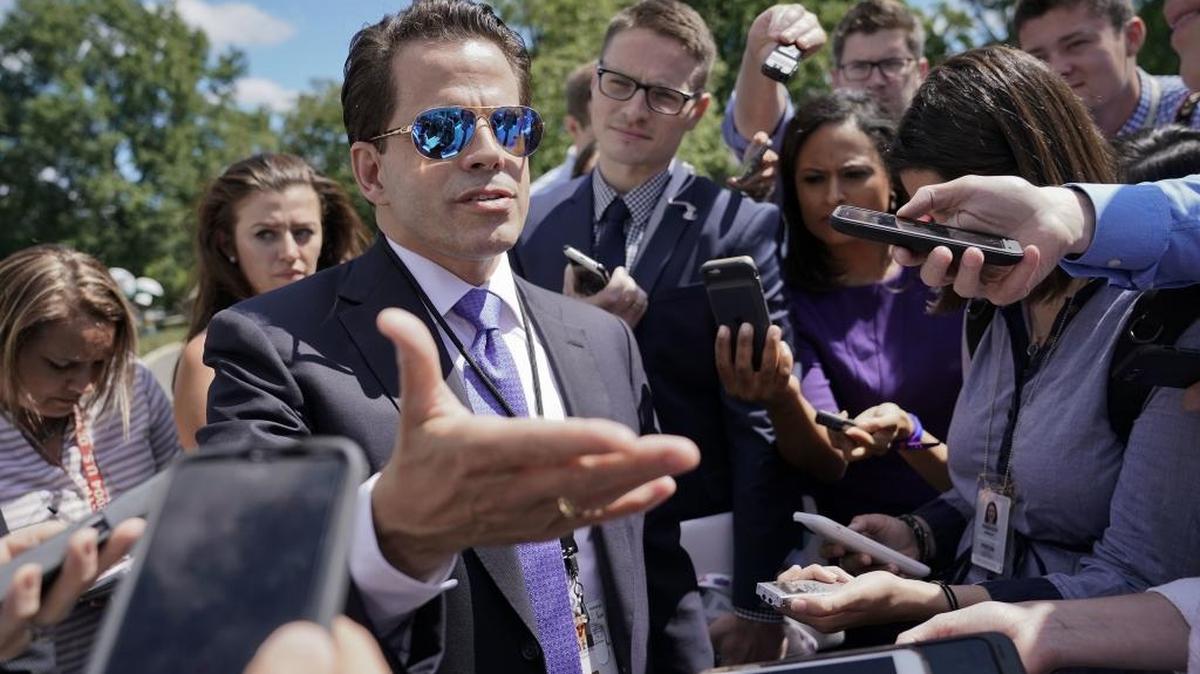 Then-White House communications director Anthony Scaramucci speaks to reporters July 25.