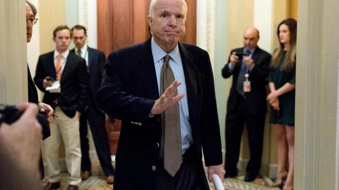 Sen. John McCain, R-Ariz., on Capitol Hill in Washington last month. McCain has been diagnosed with a brain tumor after doctors removed a blood clot above his left eye.