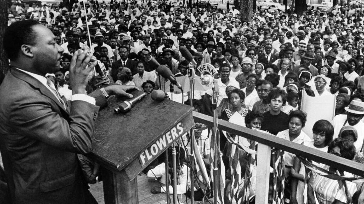 In this April 30, 1966 photo, The Rev. Martin Luther King Jr. addresses a crowd of some 3,000 persons in Birmingham, Ala., in Kelly Ingram Park on the last day of his three-day whistle-stop tour of Alabama, encouraging black voters to vote as a bloc in the primary election. President Barack Obama signed an order Thursday, Jan. 12, 2017, designating an historic civil rights district in Birmingham as a national monument, placing several blocks of a city once rocked by racial violence on par with landmarks including the Grand Canyon. (AP)