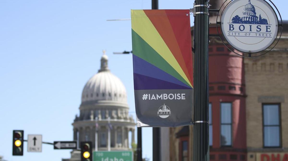 Rainbow signs hang in Boise before last year’s Boise Pride Fest.