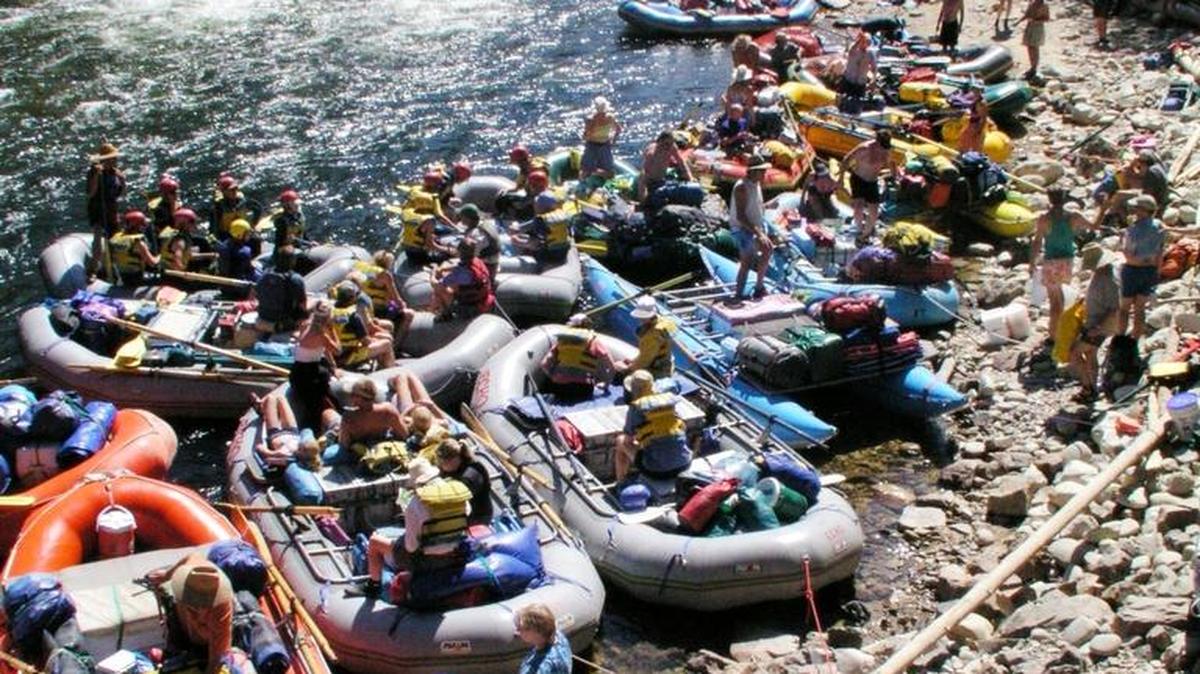 Rafters prepare for a Middle Fork Salmon River trip at the Boundary Creek put-in.