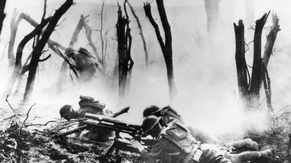 A U.S. Army 37-mm gun crew in September 1918 during the World War I Meuse-Argonne Allied offensive in France.