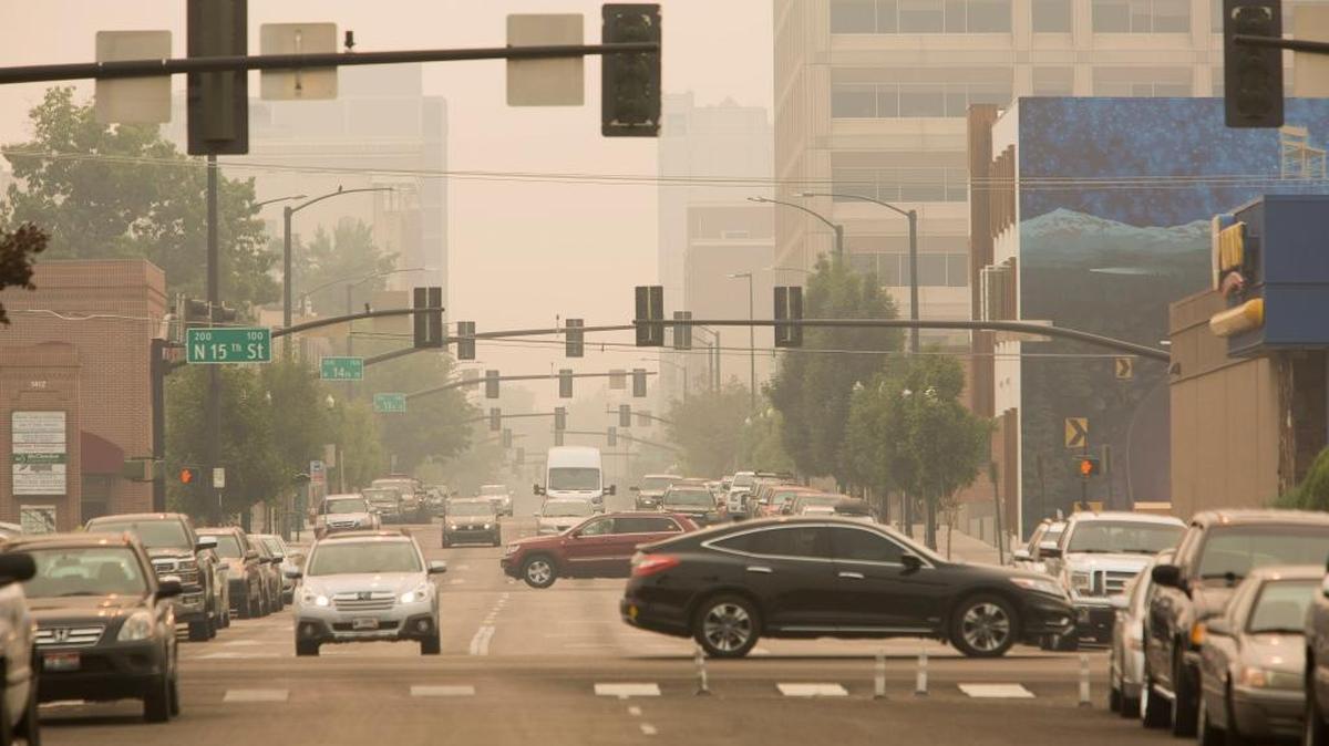 Smoke fills Downtown Boise Wednesday.