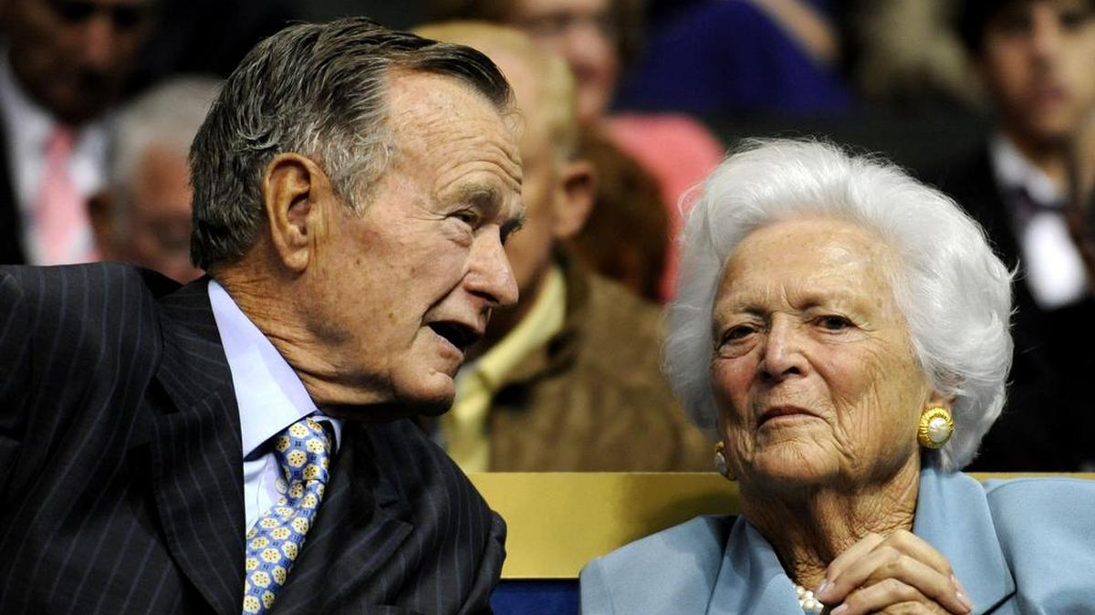 Former President George H.W. Bush and Barbara Bush, who preceded him in death by eight months, attend the Republican National Convention in 2008.