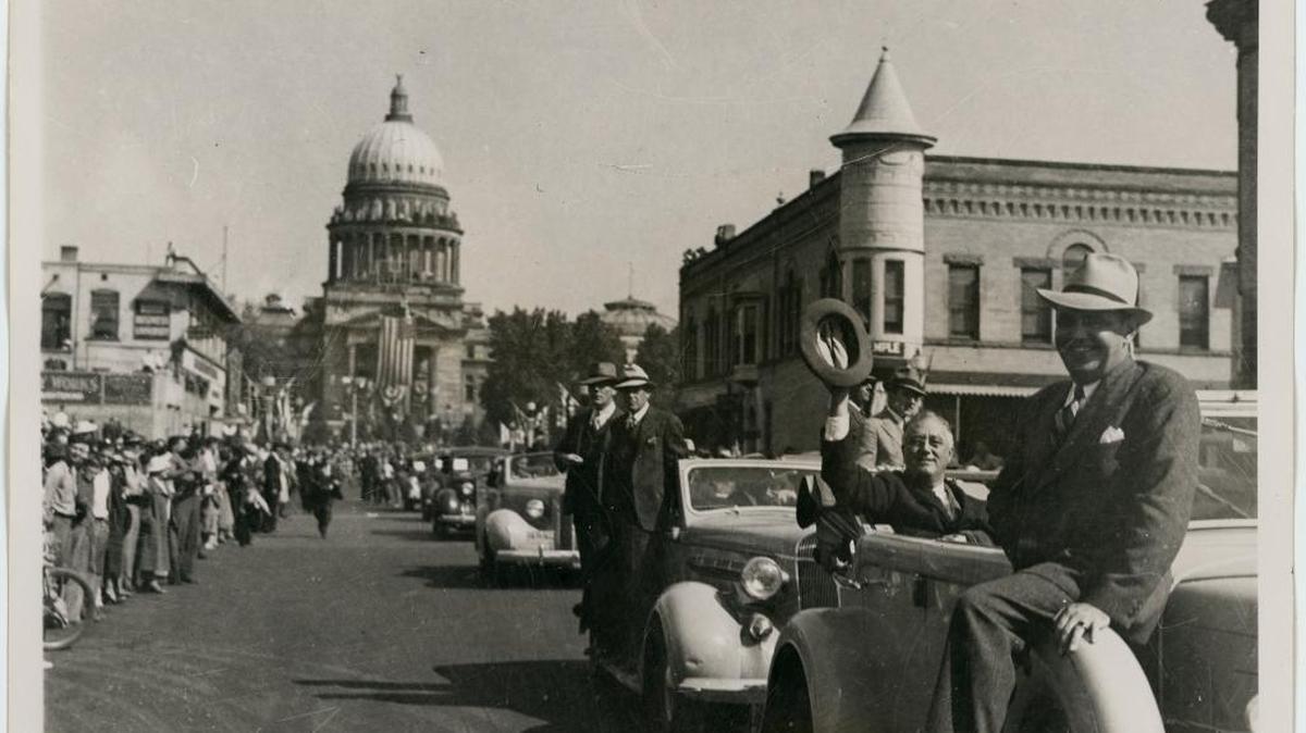 President Franklin D. Roosevelt and first lady Eleanor visited Boise in 1937. The Roosevelts marveled at the tree-lined streets and the children enjoying the day.