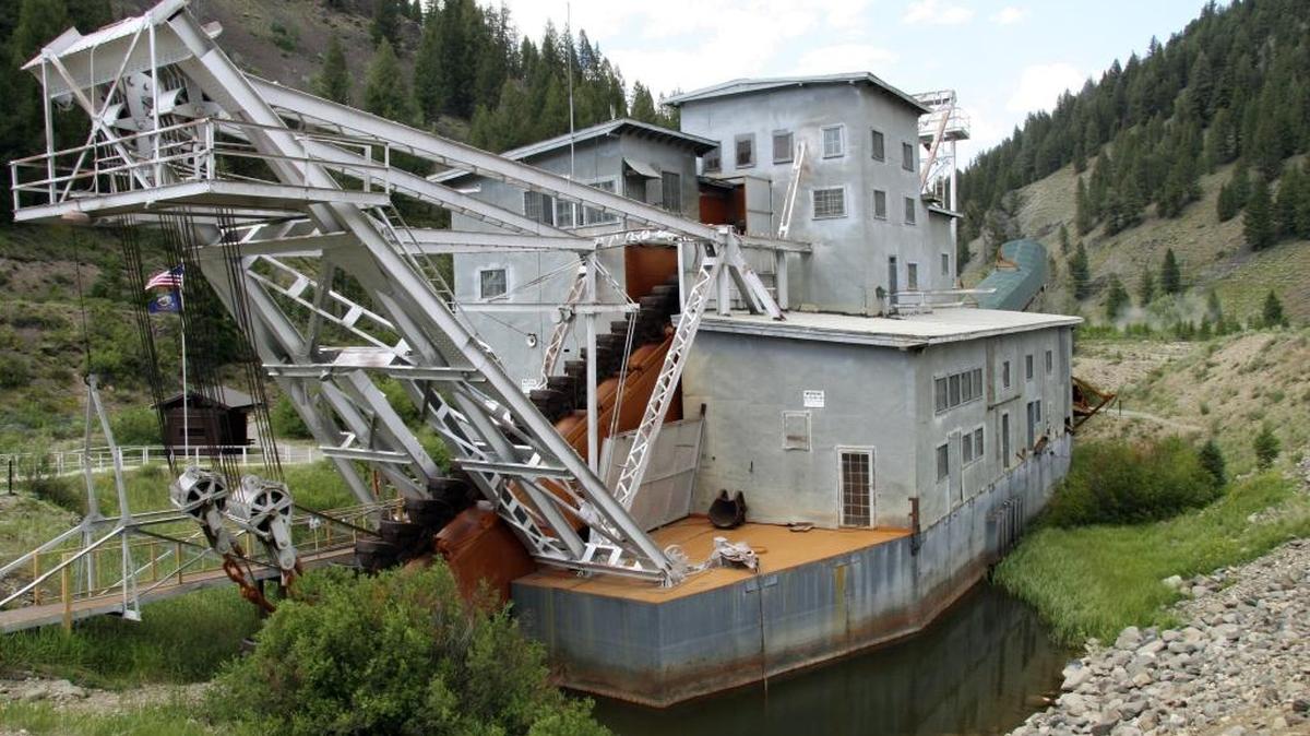 The Yankee Fork Gold Dredge. Efforts the spawning and rearing tributary of the Salmon River, are under way to repair damage from dredge mining by restoring the Yanke Fork and putting large wood back in the system.