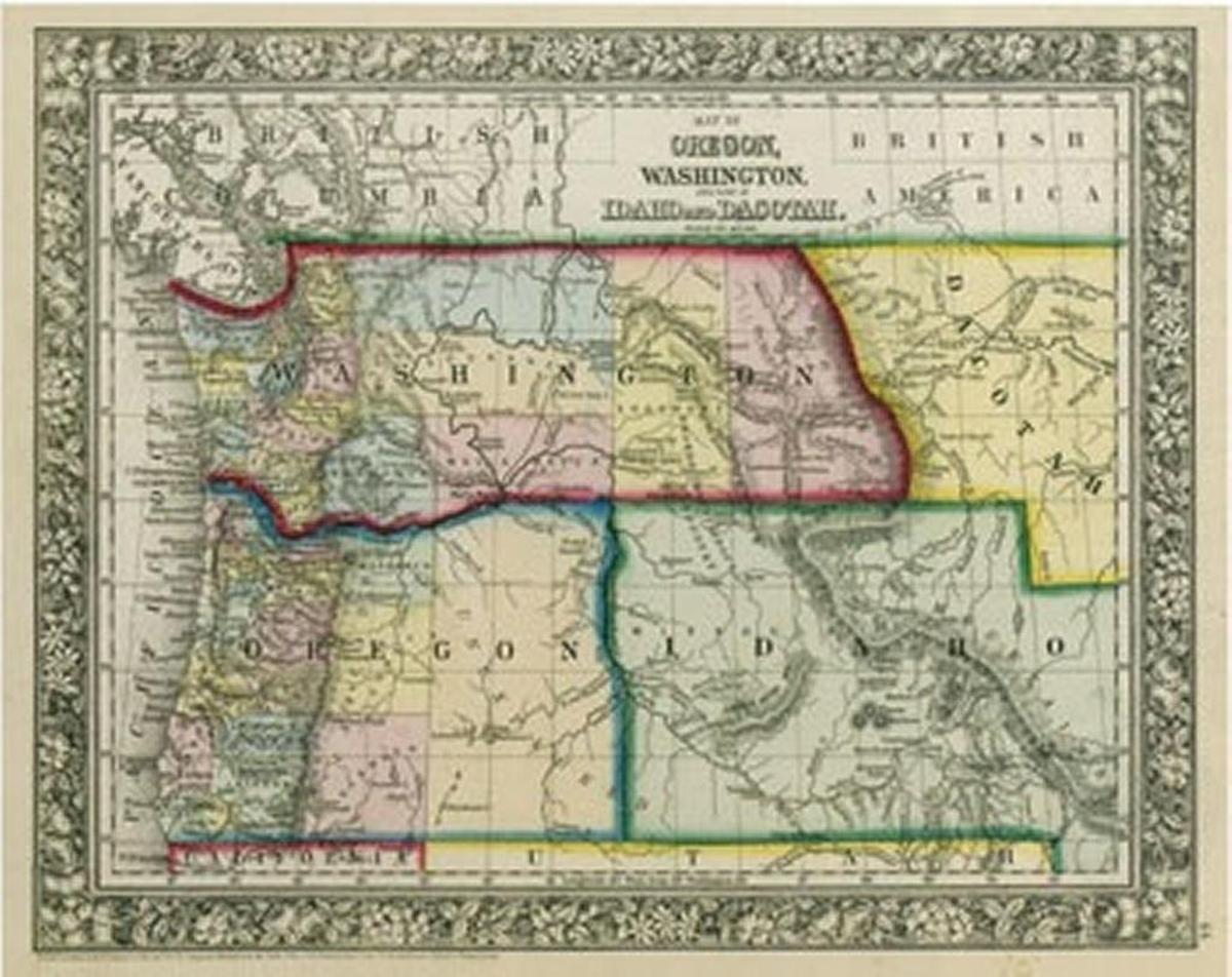 Capt. John Mullan proposed this configuration for the Idaho Territory to protect his personal interests in Walla Walla, Washington. The House passed his version but in a last minute finagle, the Senate passed William Wallace’s proposal.