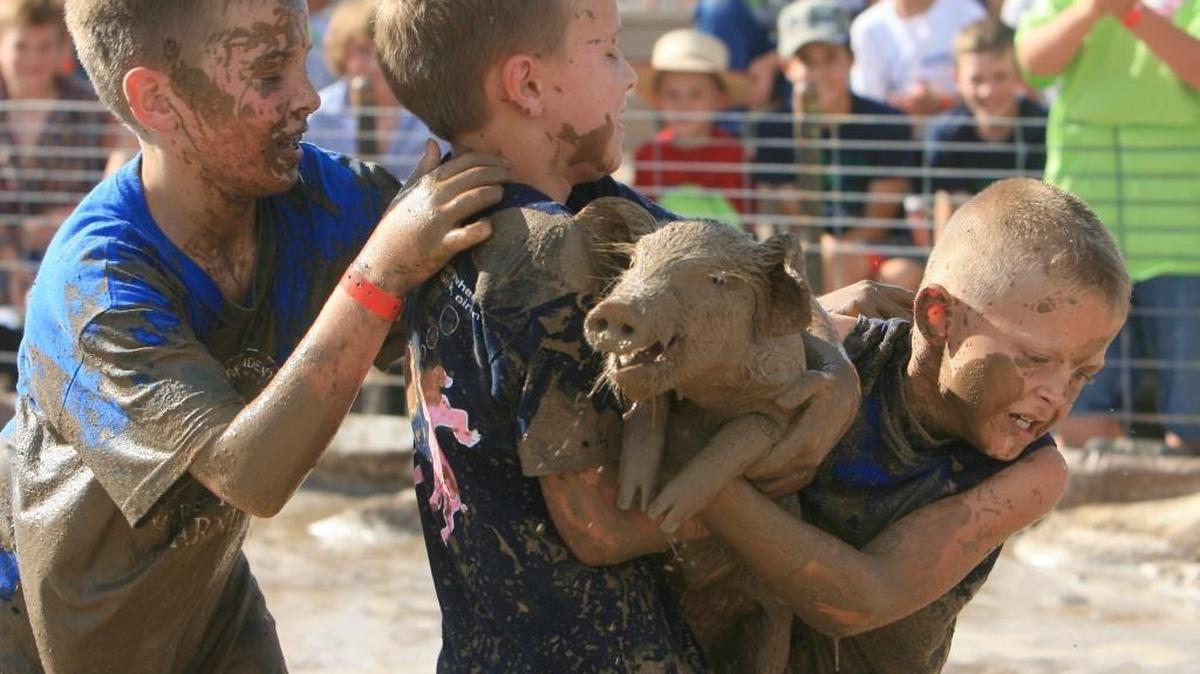 Hogs-N-Mud Wrestling competition at the Canyon County Fair in Caldwell in 2012.
