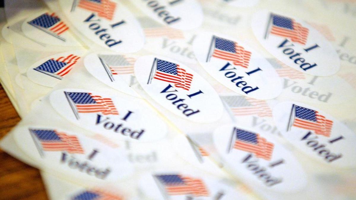 “I Voted” stickers await Idaho voters at the Boise Depot in 2008.