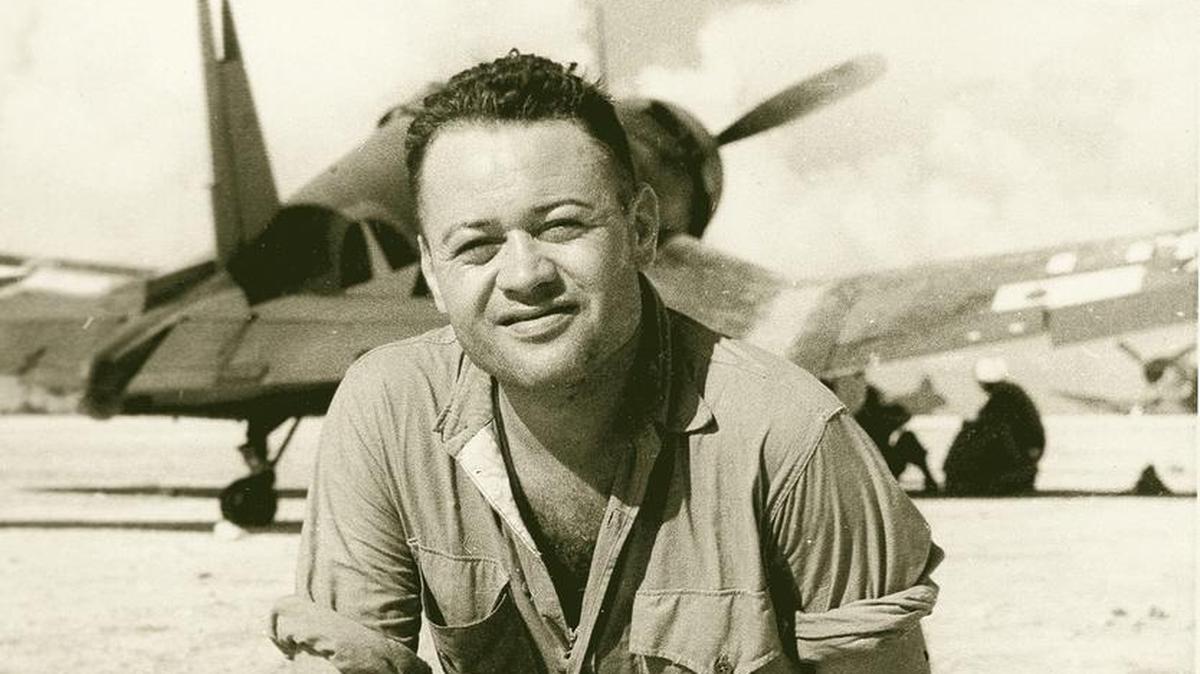 Gregory “Pappy” Boyington, a Brule Sioux member seen here in 1943, was born in Coeur d’Alene and grew up in St. Maries, and he earned the Congressional Medal of Honor for his heroism as a combat pilot in World War II.