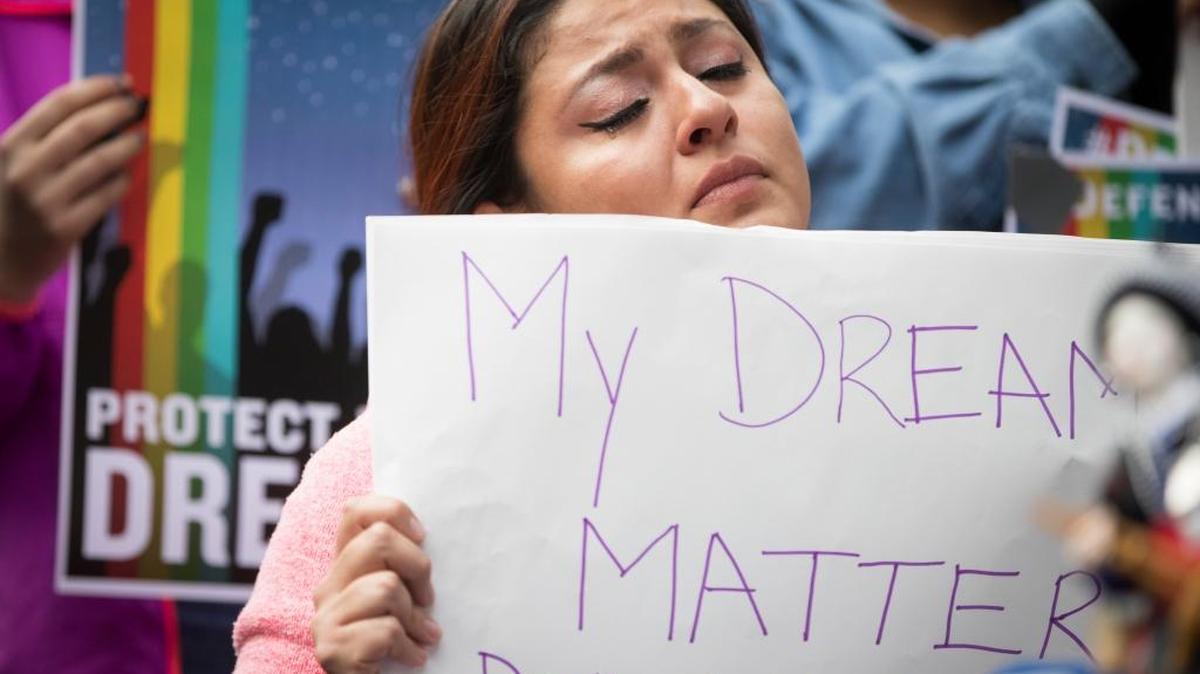 Evelin Hernandez, 27, at a protest at the Hennepin County Jail in Minneapolis after President Donald Trump announced his plans to rescind DACA on Tuesday.