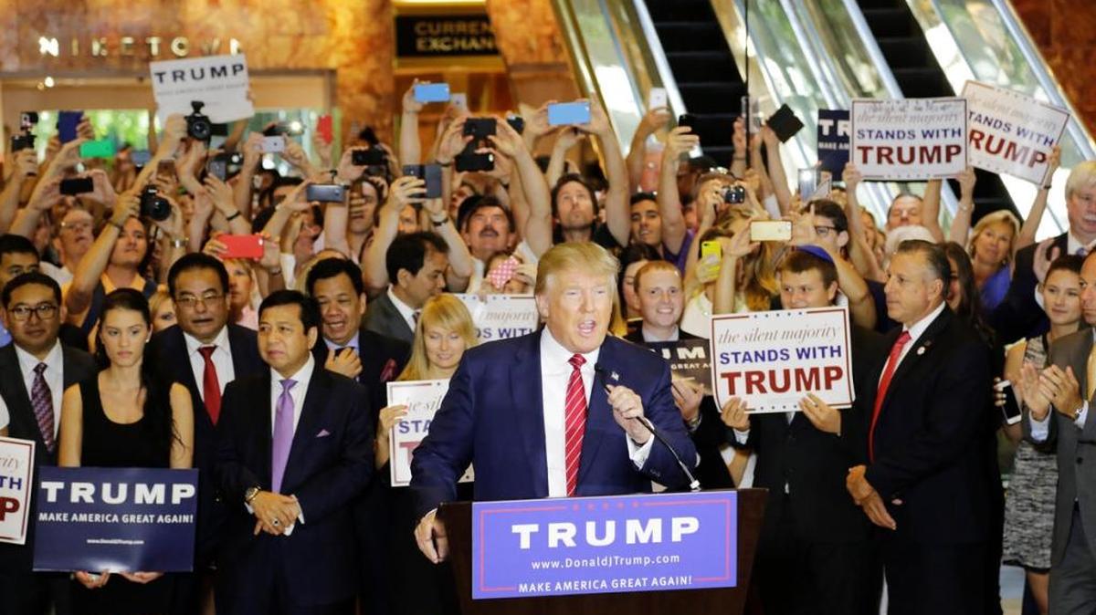 In this Sept. 3, 2015 file photo, Republican presidential candidate Donald Trump holds a news conference in the lobby of Trump Tower in New York. Trump made his announcement to run here, too, on June 15, 2015. (AP)